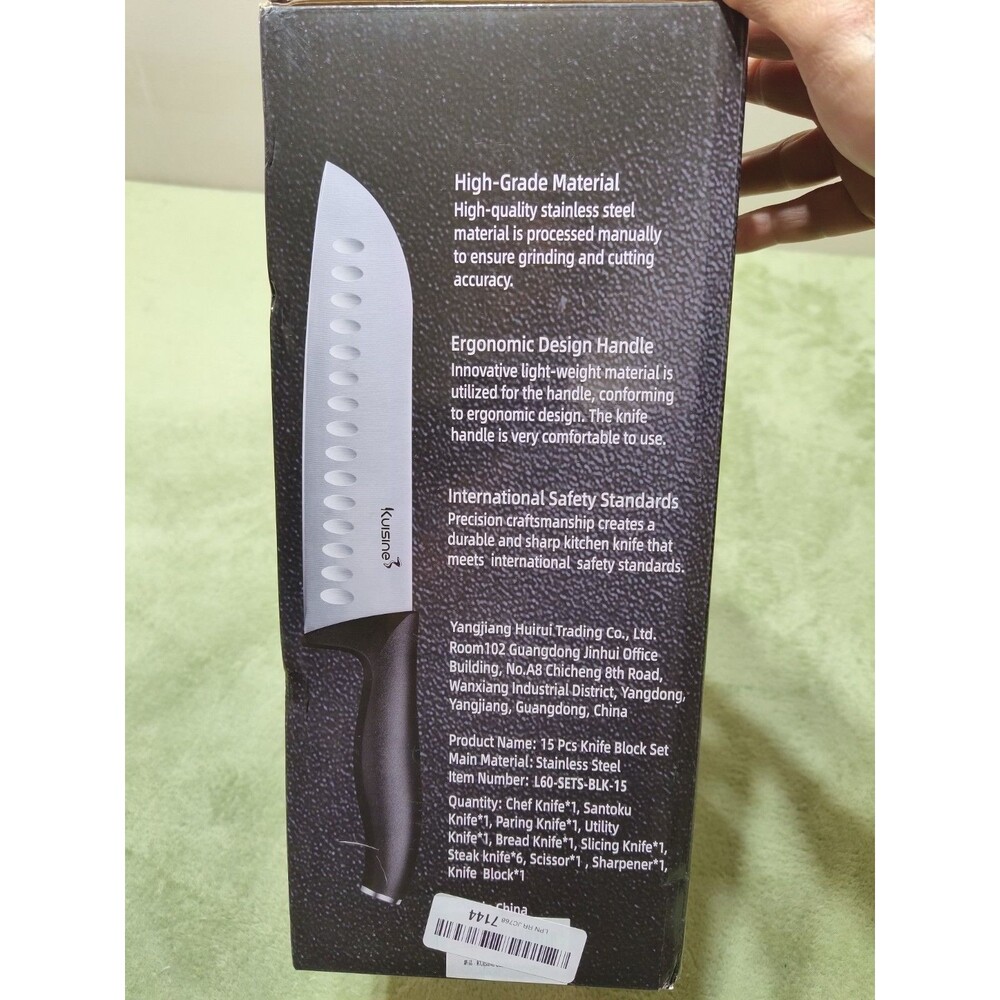 Kuisine Kitchen Chef Knife Block Set Stainless Steel Sharp Knife Set Black 15pcs - Picture 2 of 4